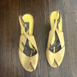 kenzie Yellow Open-Toe Slingback Leather Mules